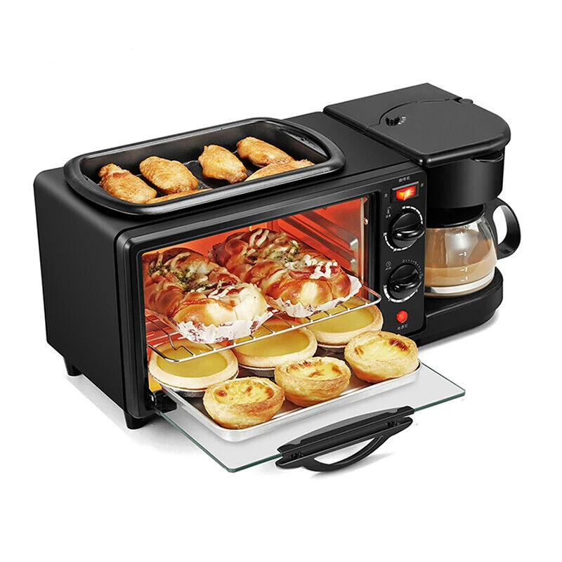 Máquina de Pequeno Almoço 3 em 1 Torradeira, Fritadeira e Máquina Café