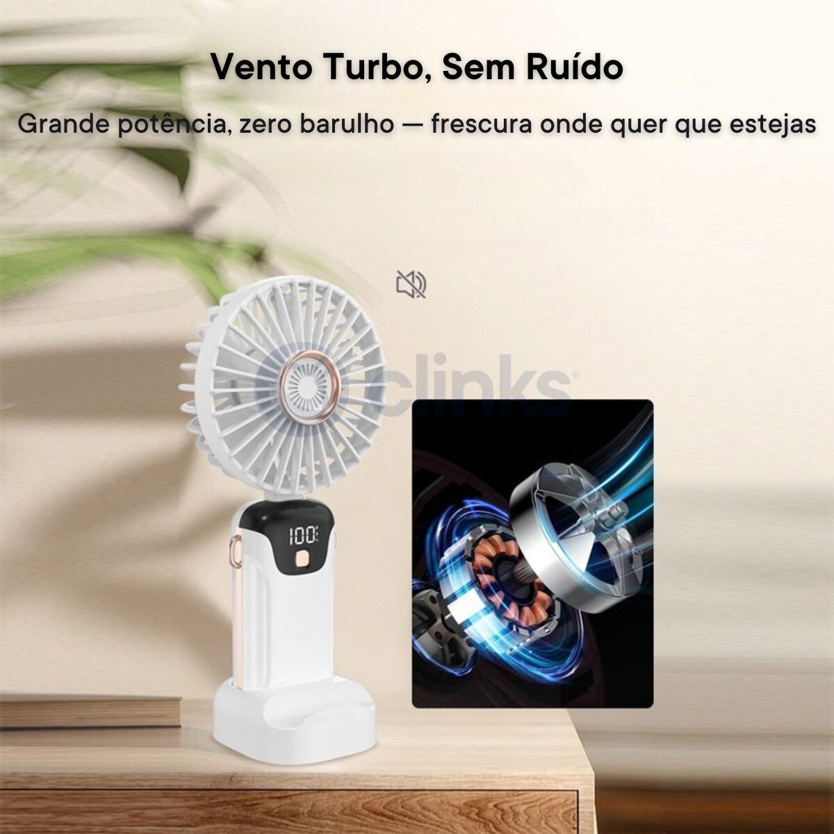 Miniventilador portátil com display digital LED 5
