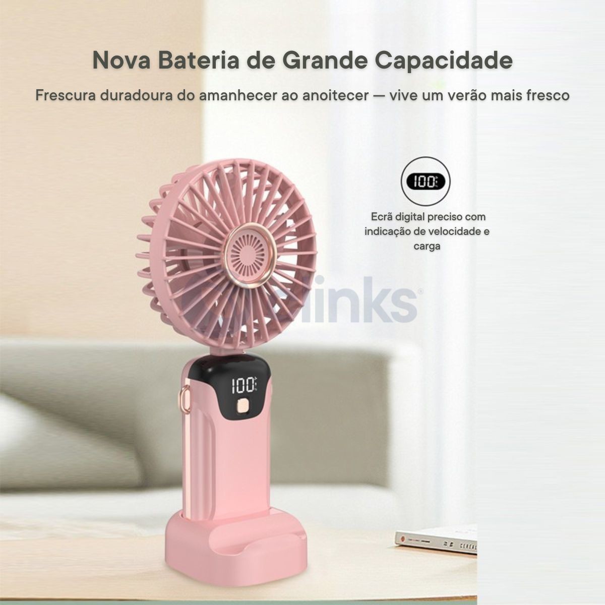 Miniventilador portátil com display digital LED 6