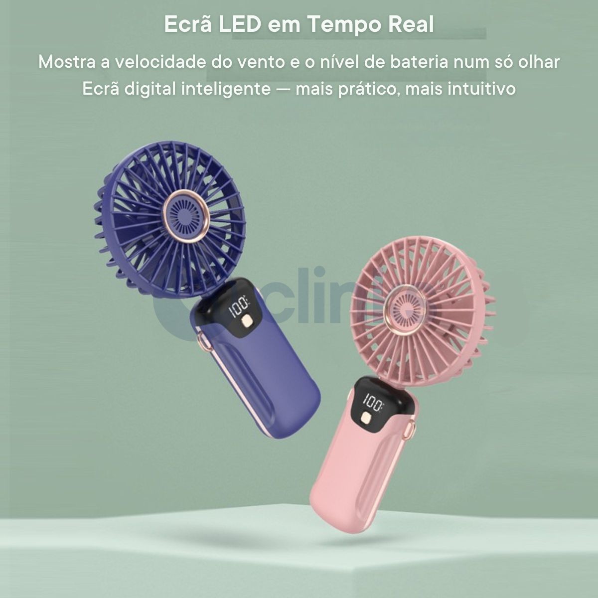 Miniventilador portátil com display digital LED 7