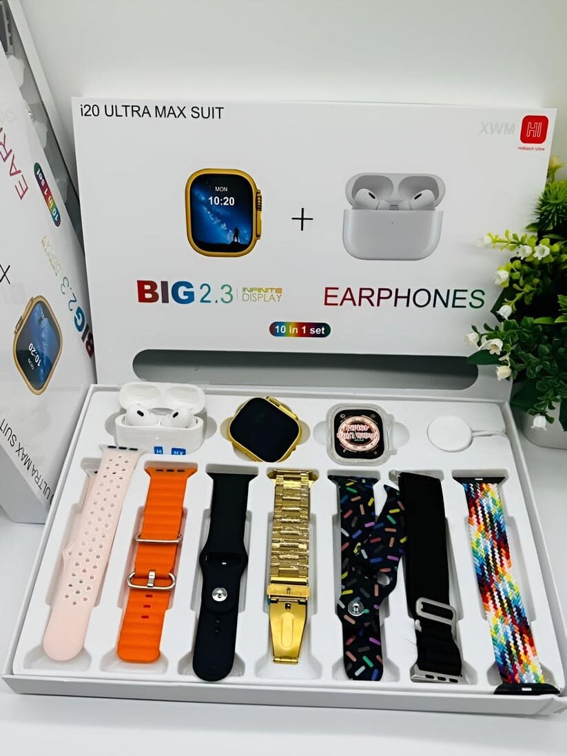 Pack Smartwatch Ultra Max 10 em 1 + Auriculares Prata 7