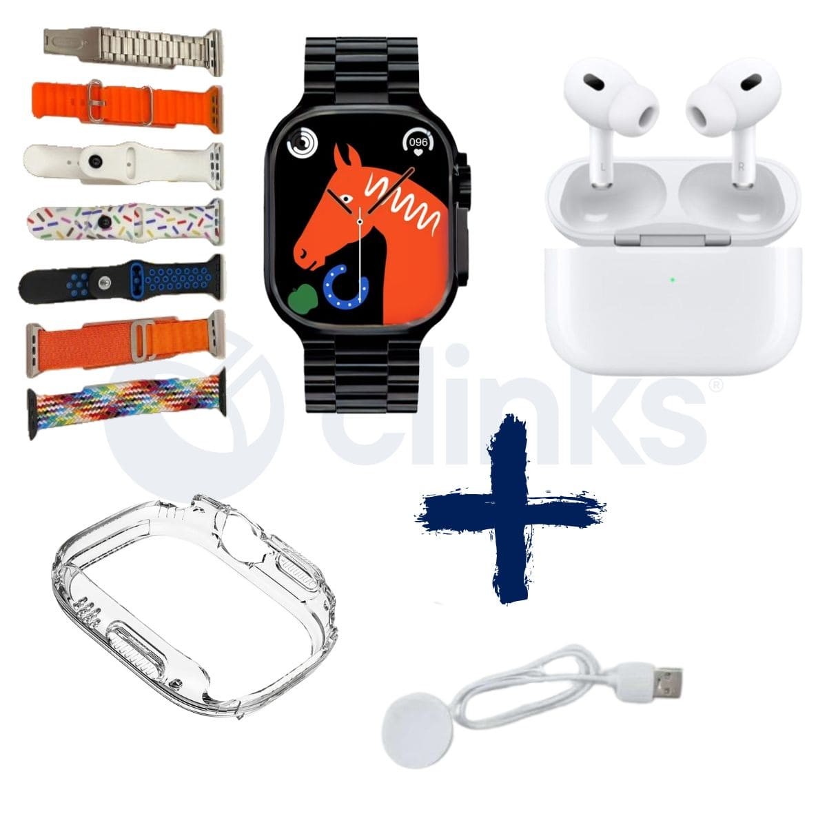 Pack Smartwatch Ultra Max 10 em 1 + Auriculares Preto 0