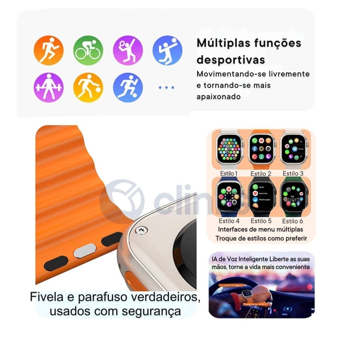 Pack Smartwatch Ultra Max 10 em 1 + Auriculares Preto 2