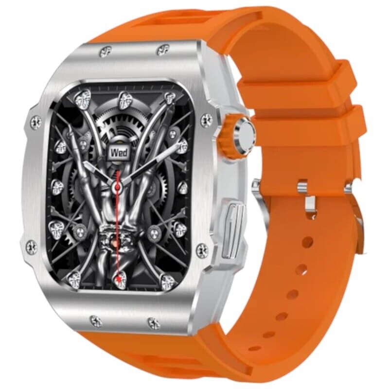 Smartwatch LEMFO AK55 Prateado com Pulseira de Silicone Laranja