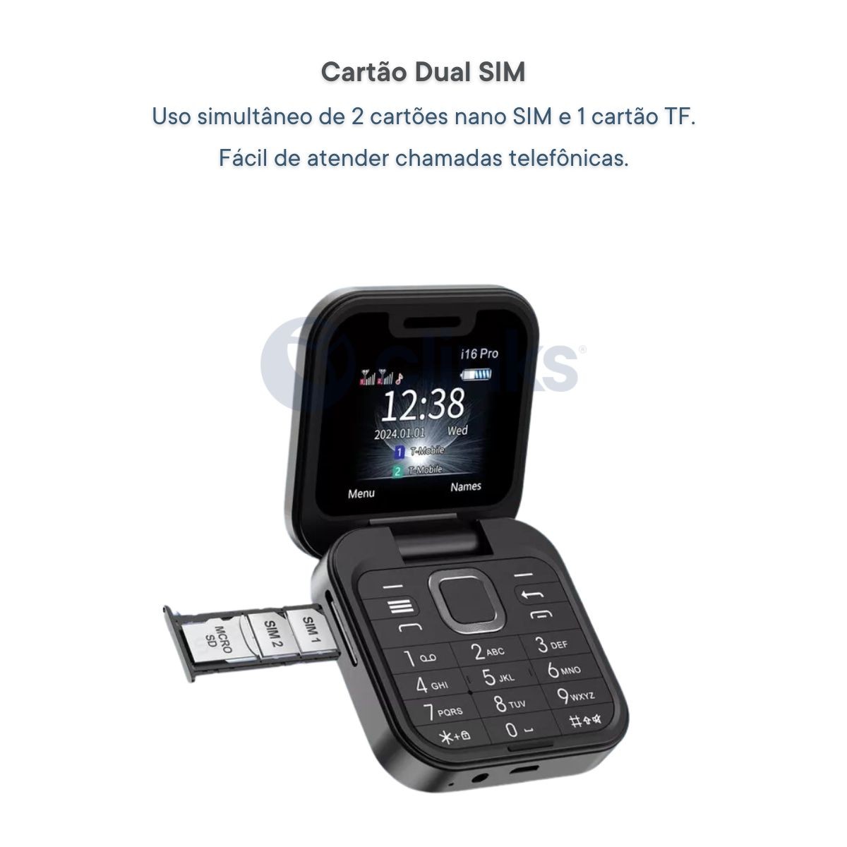 Telemóvel Dobrável Dual Sim Preto 8