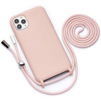 Capa de Silicone Rosa com Cordão Ajustável iPhone 13 Pro Max