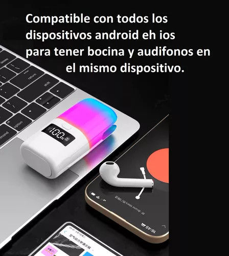 Auriculares com Luz Led e Display Digital e Coluna Branco