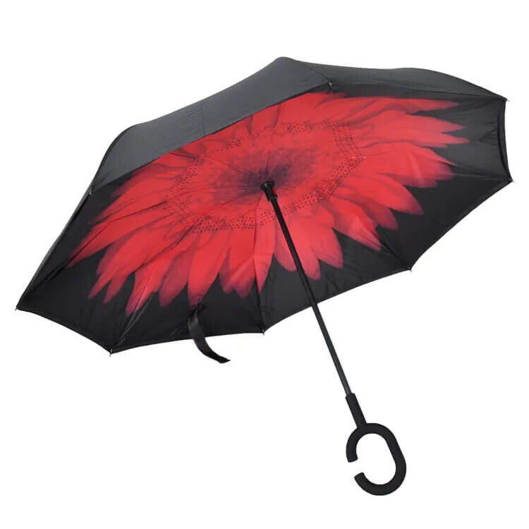 Guarda Chuva Invertido Flor Vermelha