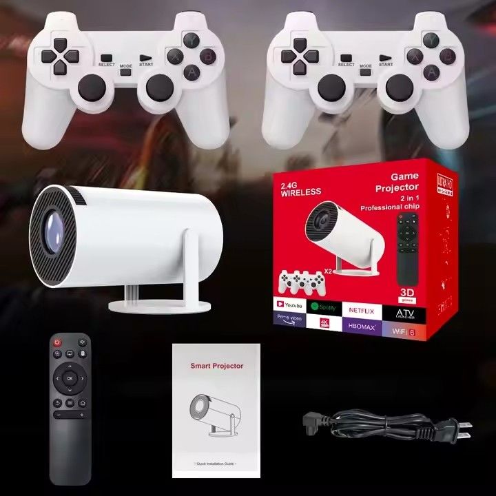 Projetor Redondo Ultra HD com Consola de Jogos Retro + 2 Comandos