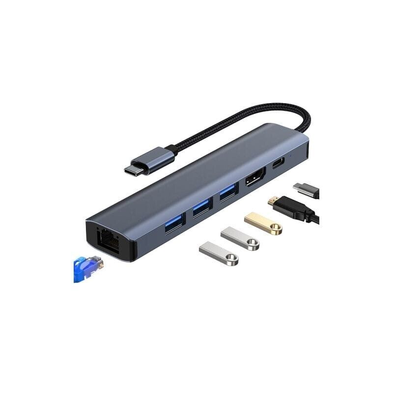 Hub 2210 6 em 1 USB Tipo C para USB 3.2/HDMI/USB Tipo C Preto