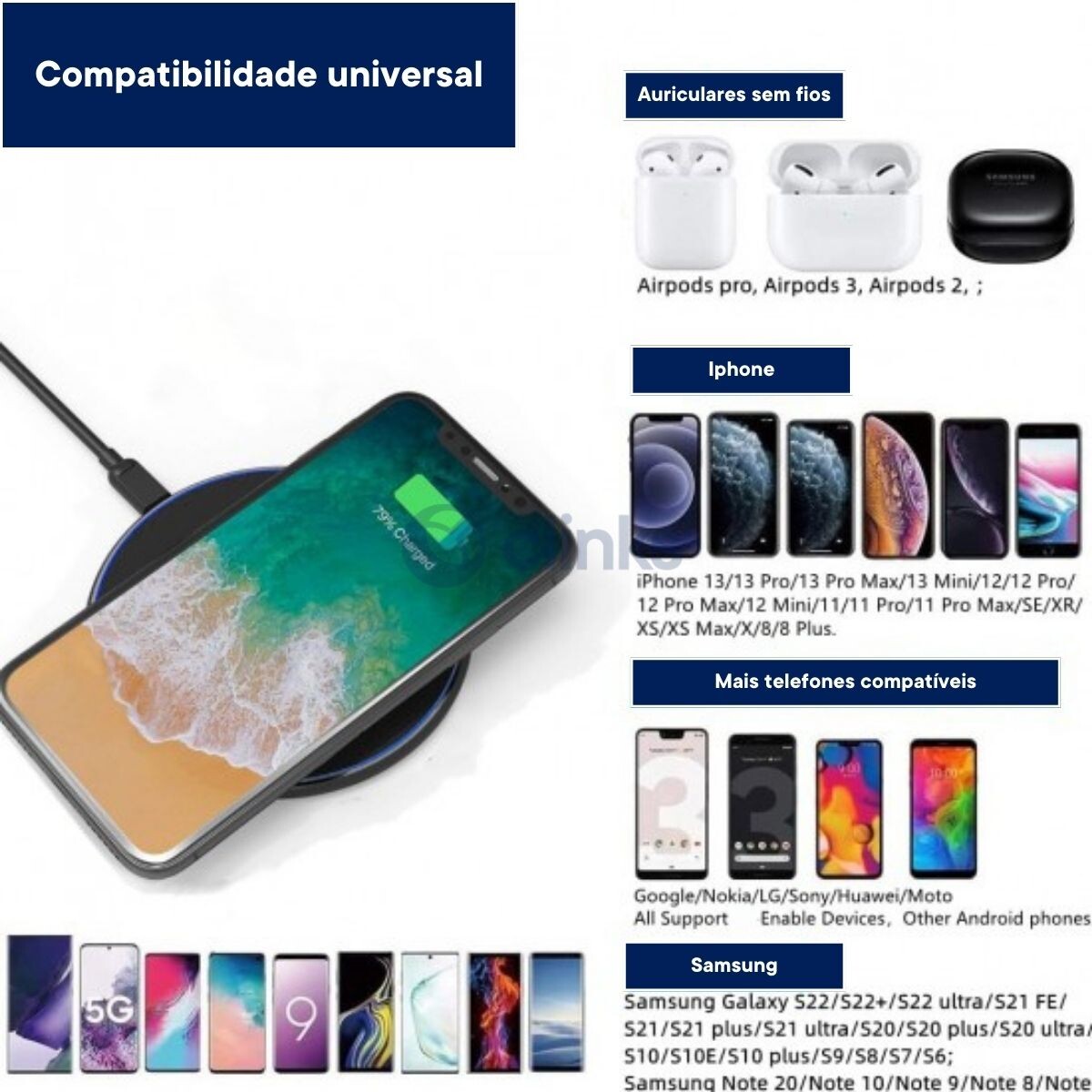 Carregador Sem Fio Indução Para iPhone X 11 12 E Samsung 20w