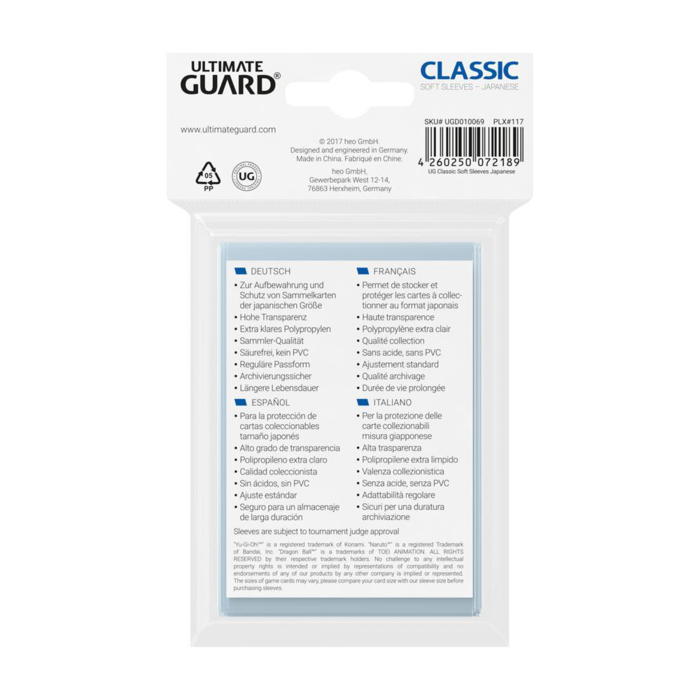 Ultimate Guard Classic Sleeves Japanese / Photocards Size - 100 Sleeves