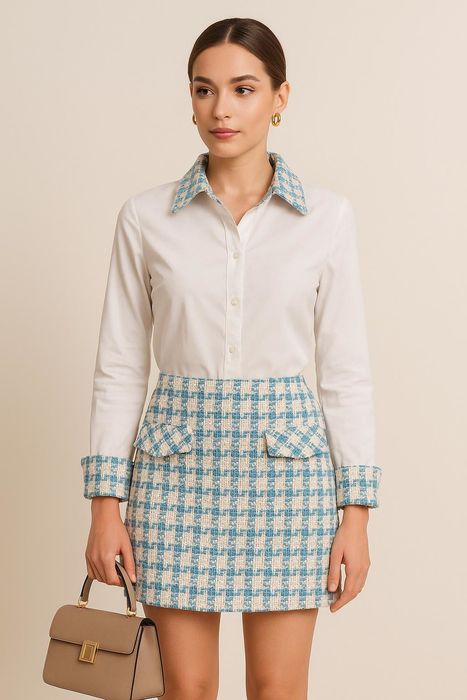 Tweed Chic Branco & Azul