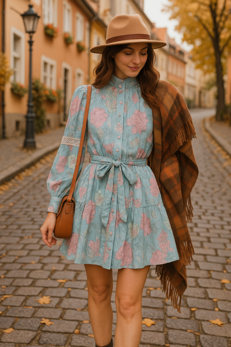 Vestido Floral Powder Blue