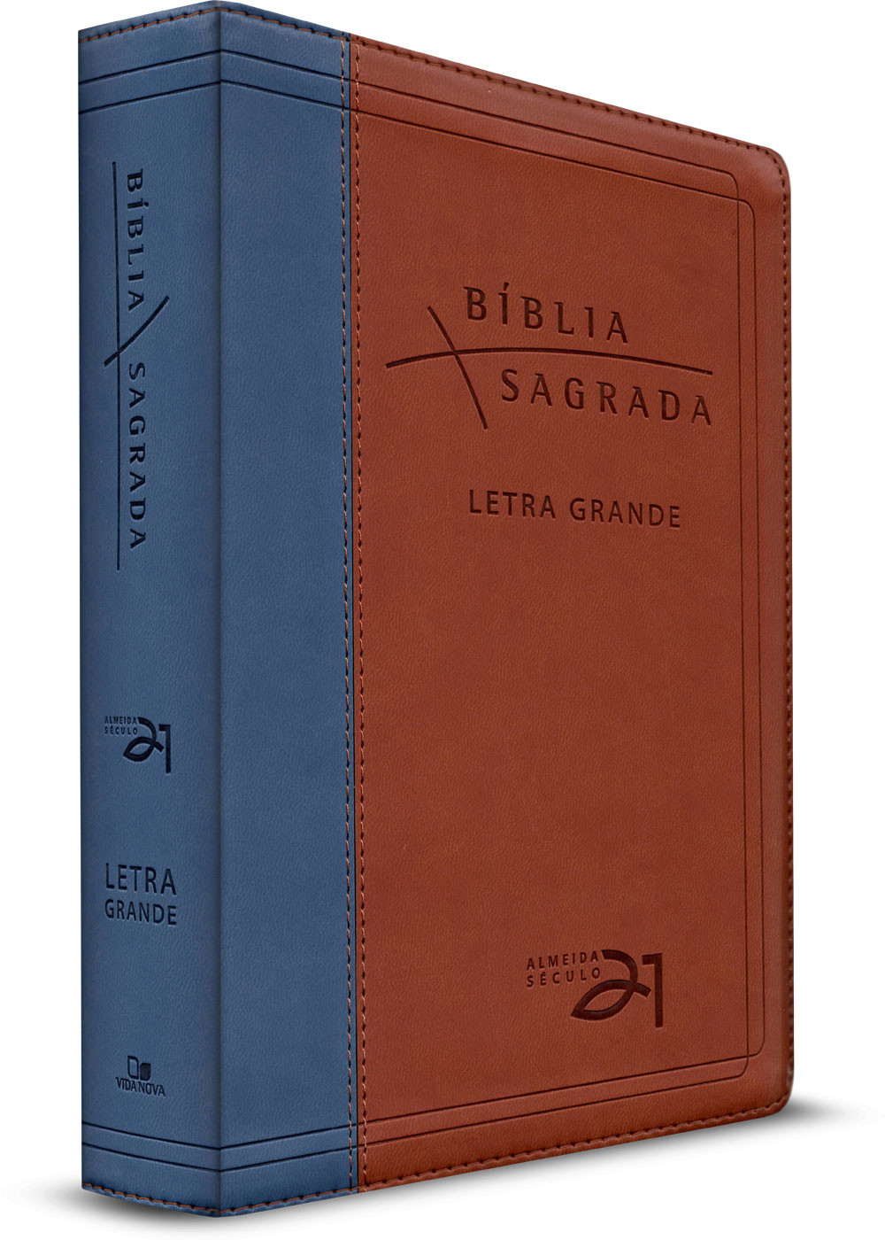 Bíblia Almeida Século 21 Letra grande luxo Castanho e azul Bíblia Almeida Século 21 Letra grande luxo Castanho e azul