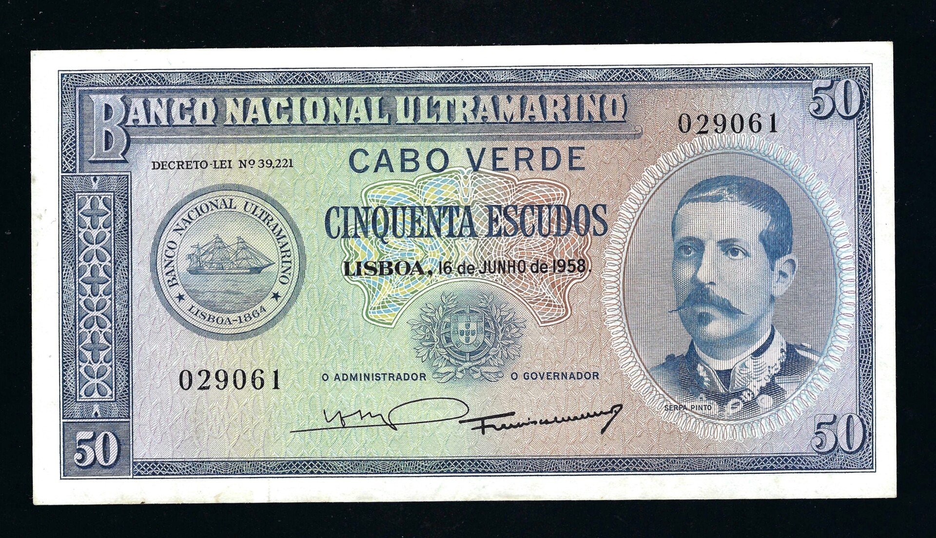 Nota de 50 Escudos Cabo Verde 1958
