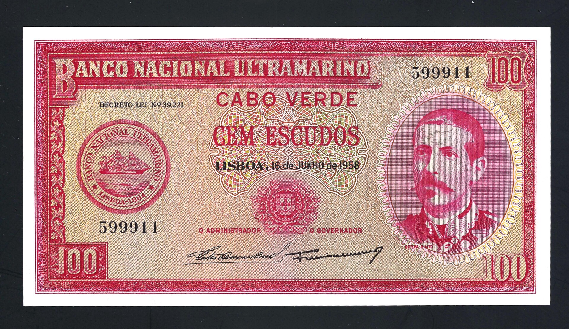 Nota de 100 Escudos Cabo Verde 1958