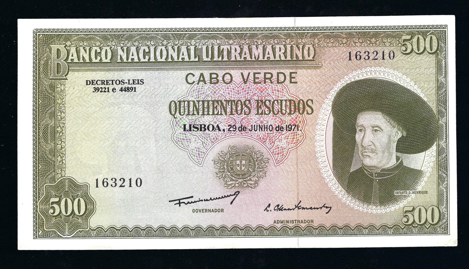 Nota de 500 Escudos Cabo Verde 1971