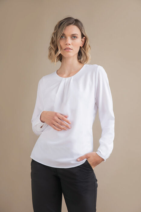 Blusa de Manga Comprida com Colarinho Plissado