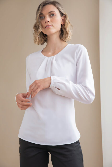 Blusa de Manga Comprida com Colarinho Plissado