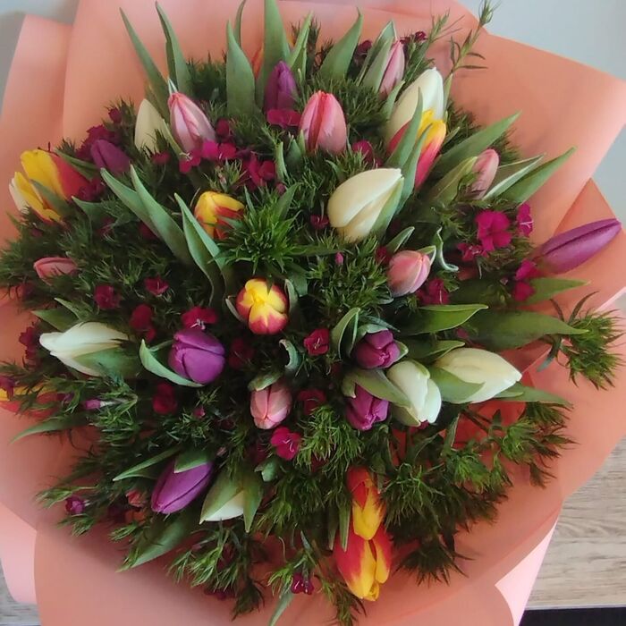 bouquet com túlipas coloridas