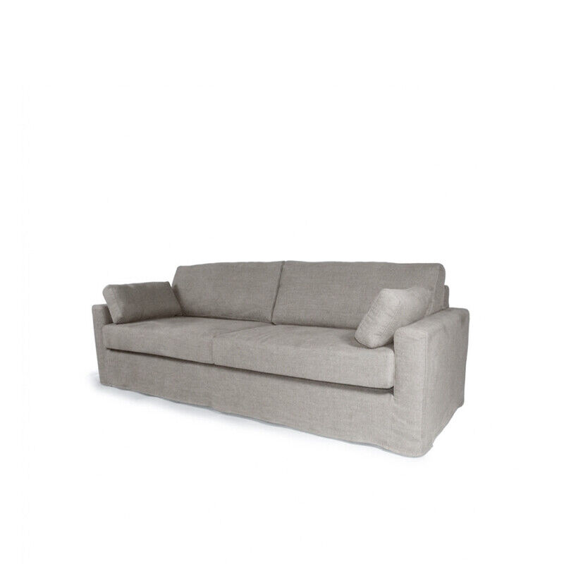 Upholstered Aphelion sofa in Linen Feel – Silver fabric, developed for hospitality and contract environments, available in 180, 210 and 250 cm widths.