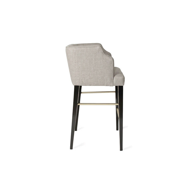 Atlas Bar Chair by HDL – upholstered bar chair in Linen Feel with black semi-gloss lacquered legs and brass footrest. Handcrafted in Portugal for hospitality and contract environments.