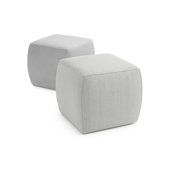 Crescent Stool by HDL, shown in Velvet – Fog. Compact upholstered stool, handcrafted in Portugal for hospitality and contract use.