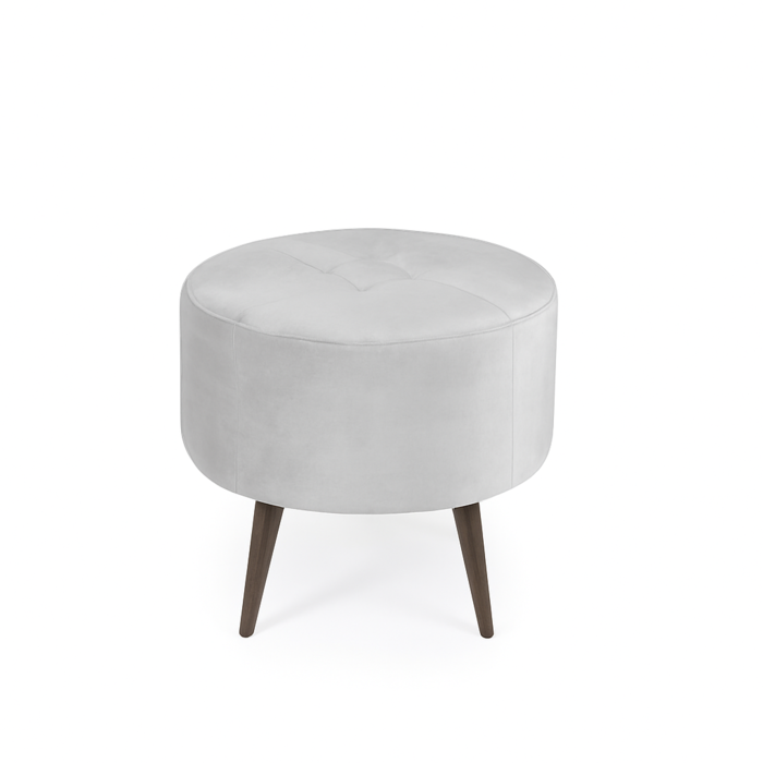 Drift Stool by HDL – round velvet-upholstered seat with subtle topstitching and dark extra-matte ash legs. Handcrafted in Portugal for hospitality and contract interiors.