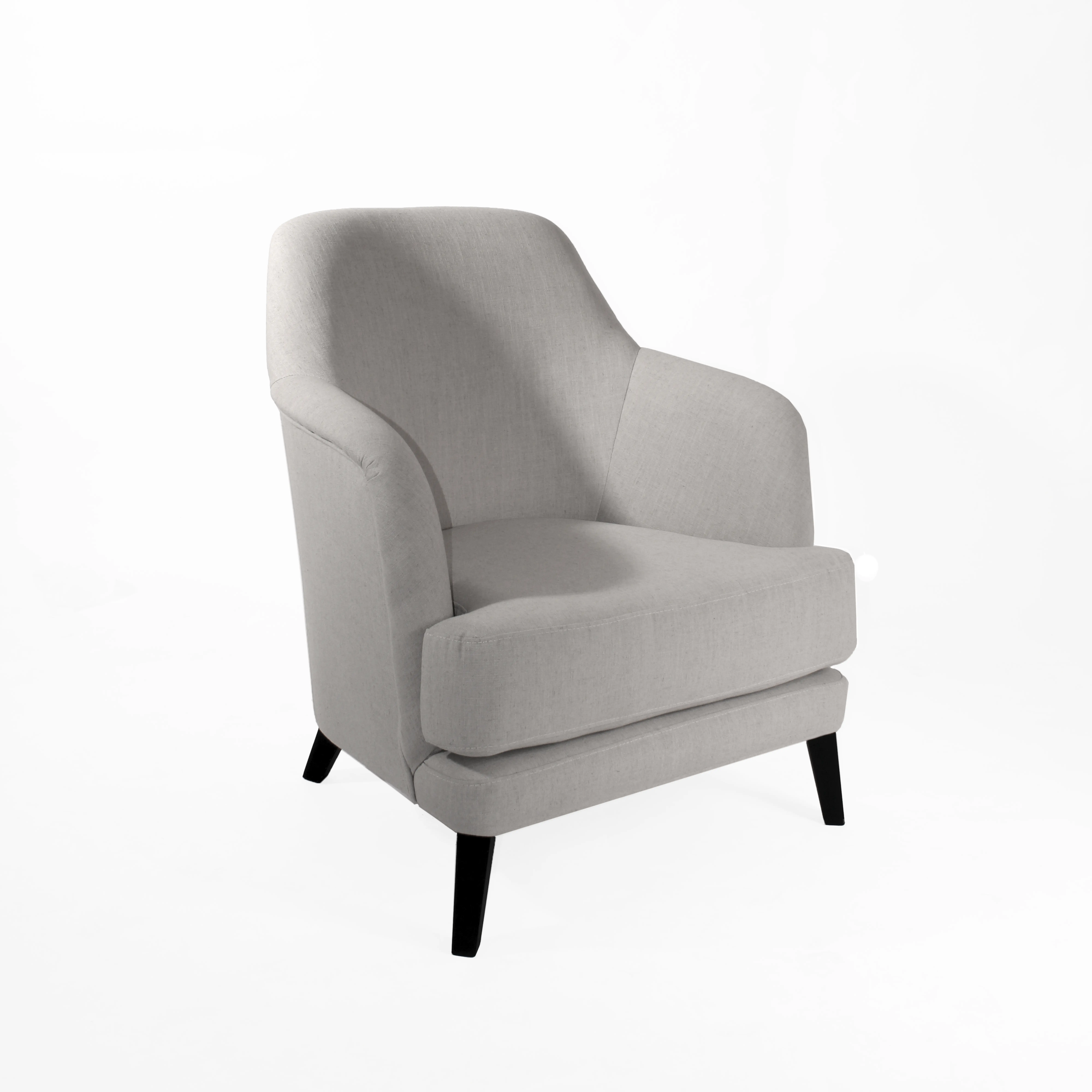 Nadir Armchair by HDL – upholstered in Linen Feel – Silver, with black ash feet and a high-density foam seat. Handcrafted in Portugal for hospitality and contract interiors.
