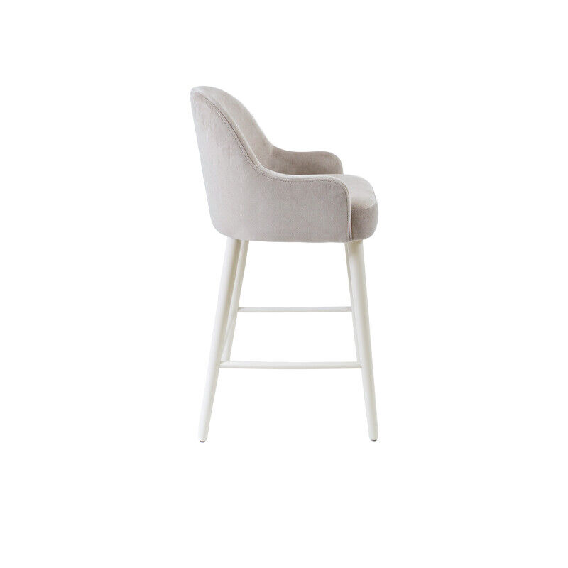 Solara Bar Chair – upholstered in Velvet – Fog with solid ash legs and a stainless-steel footrest, built for hospitality and contract use.