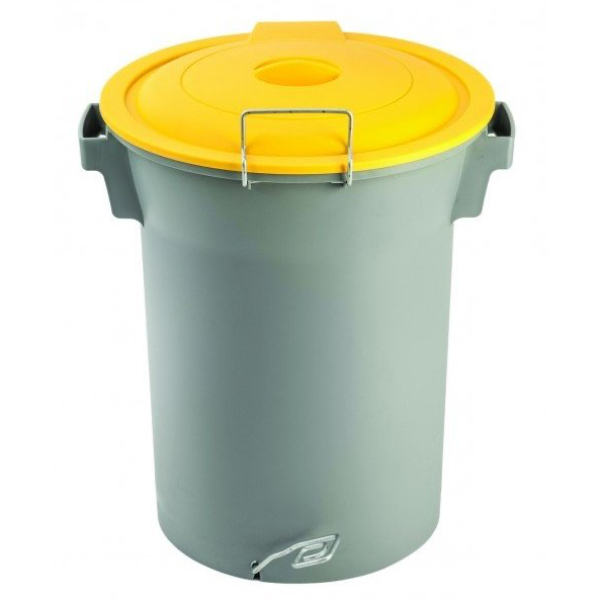 BALDE 52L CINZA C/PEDAL E C/TAMPA AMARELO