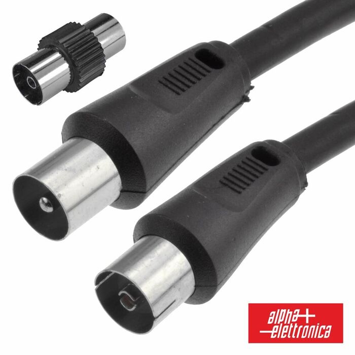 Cabo Coaxial Macho/Fêmea + Adaptador Preto 3m Alpha Elettronica