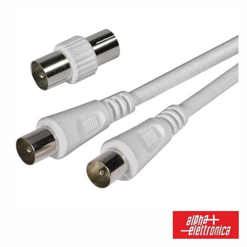 Cabo Coaxial 90º Macho/Fêmea + Adaptador Branco 2m Alpha Elettronica