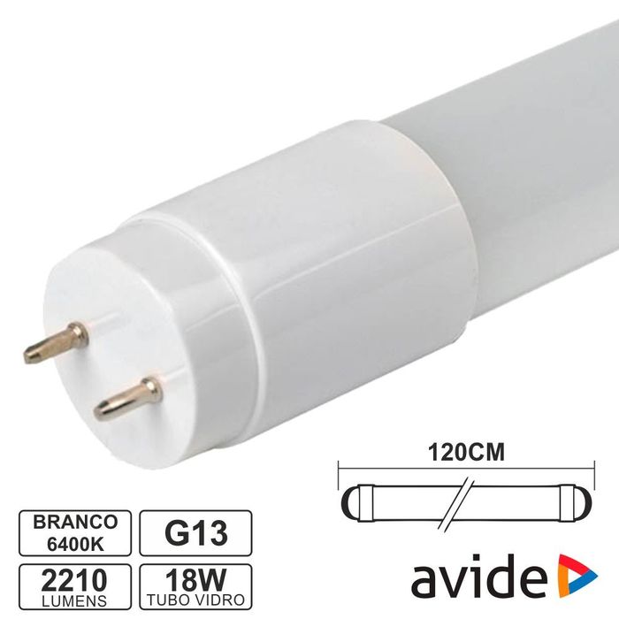 Tubo LED 18W 120cm 6400K 2260lm G13 C/Fusível - Avide