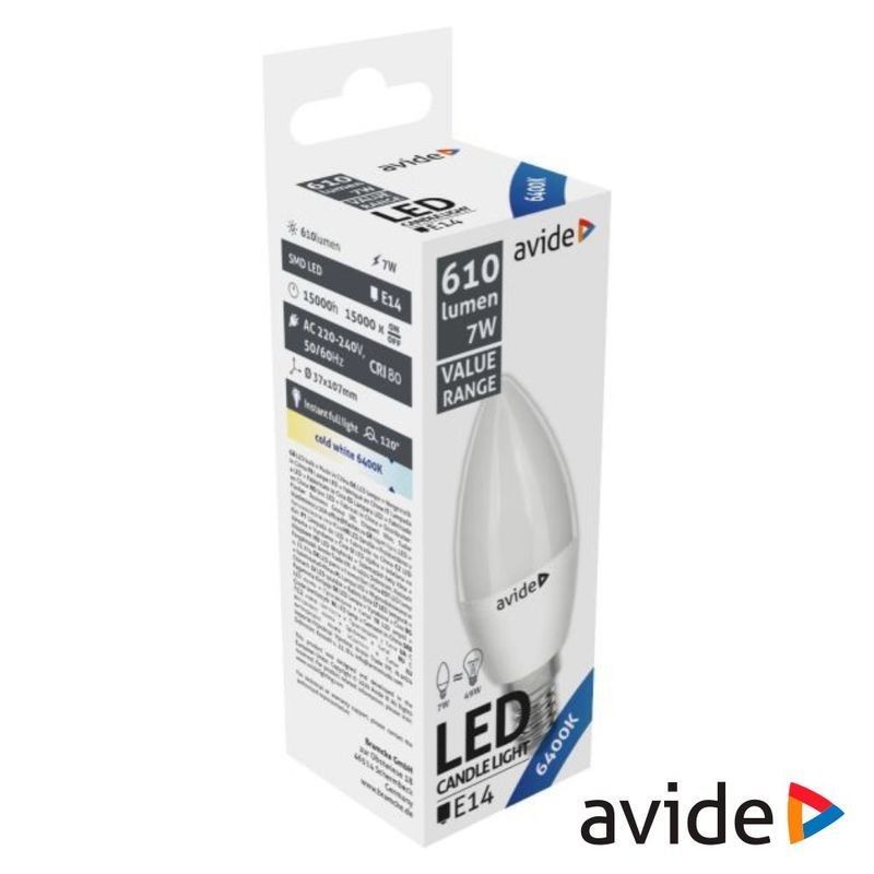 Lâmpada LED E14 Vela 7W 6400K 610lm Avide