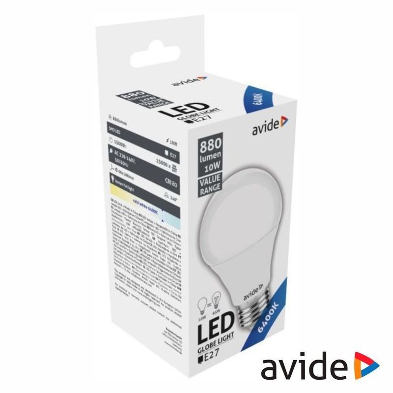 Lâmpada LED E27 G60 10W 6400K 880lm Value Range AVIDE