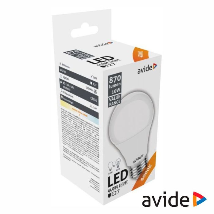 Lâmpada LED E27 G60 10W 4000K 870lm Value Range AVIDE