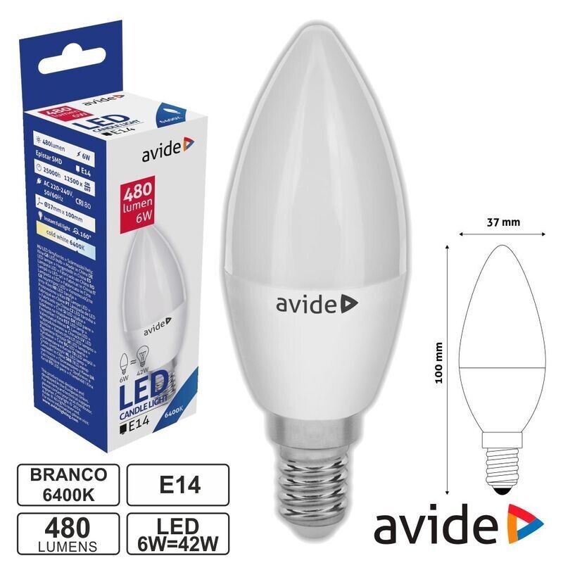 Lâmpada LED E14 Vela 6W 6400K 480lm Avide