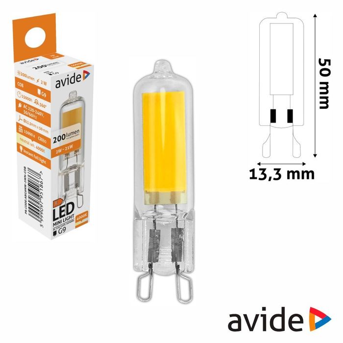 Lâmpada LED COB G9 2W 4000K 200lm Avide