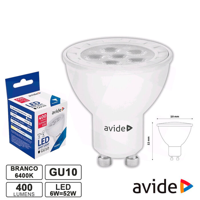 Lâmpada LED GU10 6W 6400K 460lm SPOT AVIDE