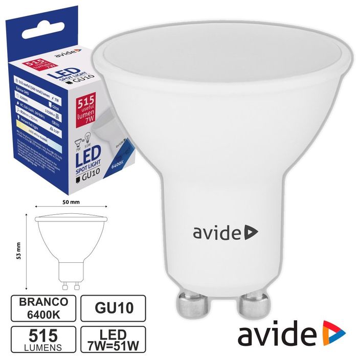 Lâmpada LED GU10 7W 6400K 630lm SPOT AVIDE