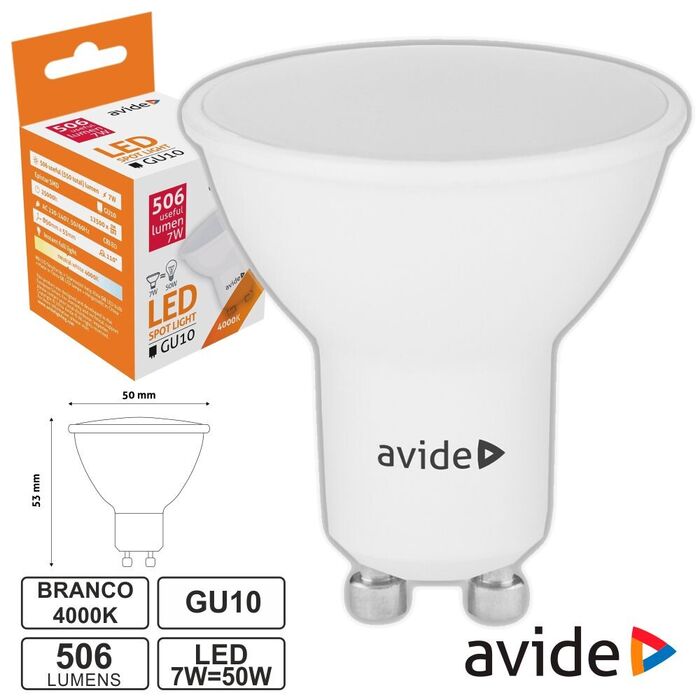 Lâmpada LED GU10 7W 4000K 506lm  AVIDE