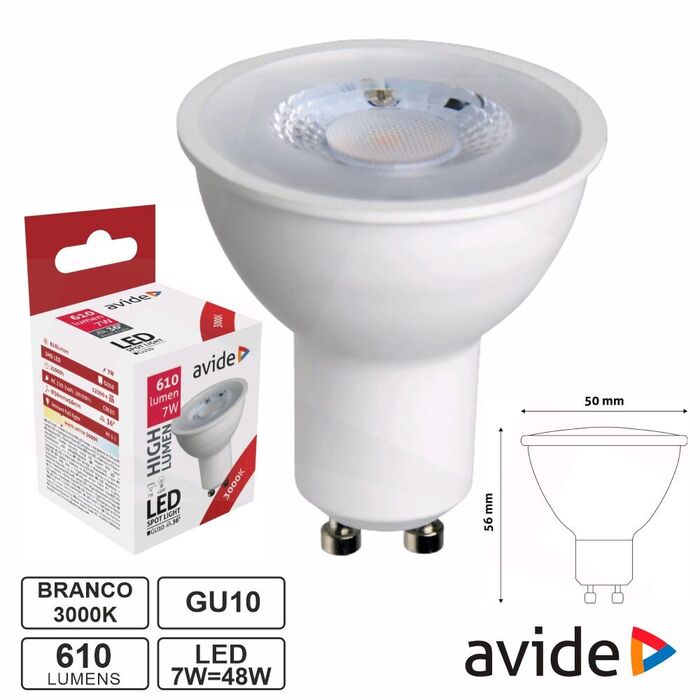 Lâmpada LED GU10 Spot 36º7W 230V 3000K 610lm AVIDE