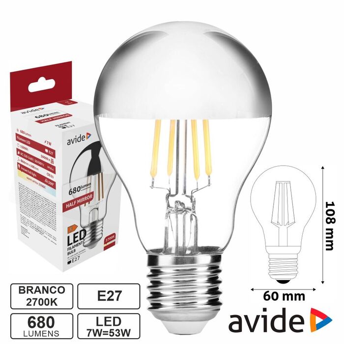 Lâmpada LED E27 HF Globo Filamento 7W 2700K 860lm Avide