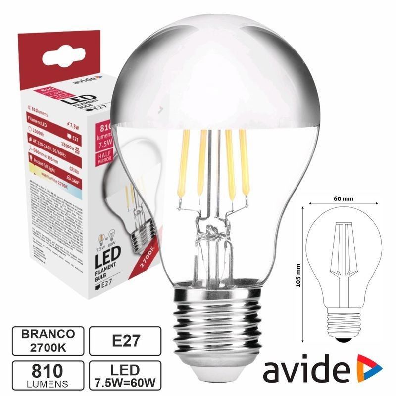 Lâmpada LED E27 Filamento Espelho 7.5W 230V 2700K 810lm Avide