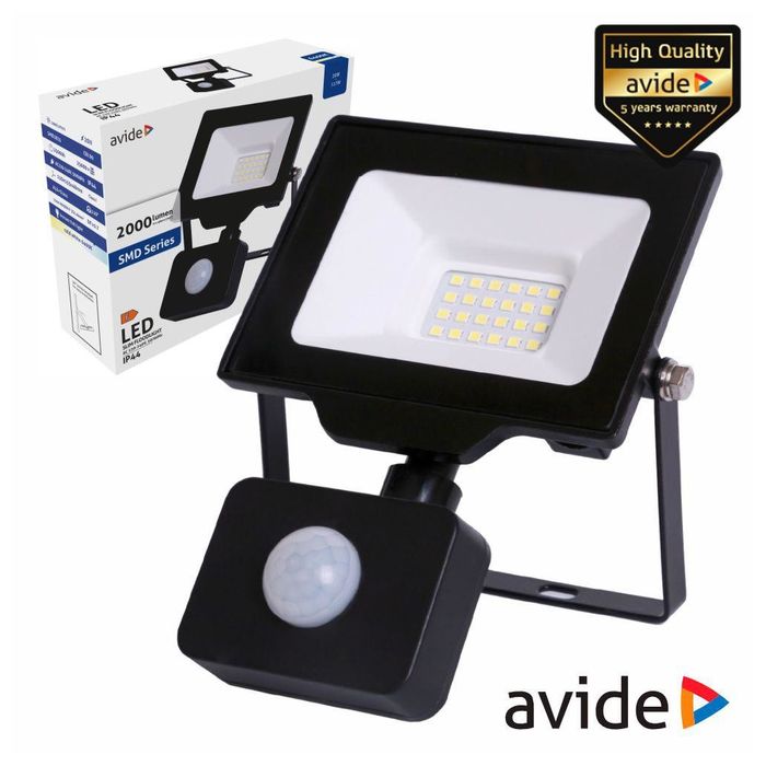 Projetor LED 20W 230V C/ Sensor 6400k 2000lm IP44 Preto AVIDE