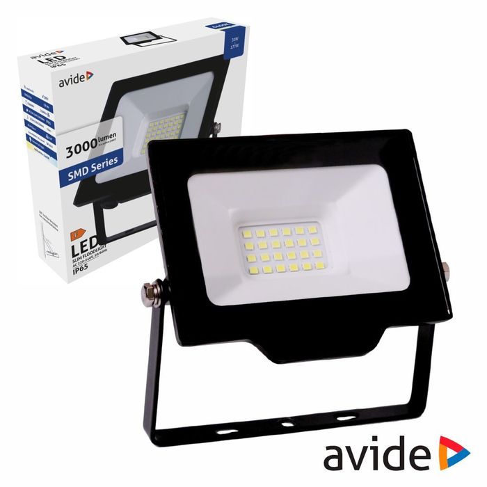 Foco LED 30W 6400K 3000lm Preto IP65 AVIDE