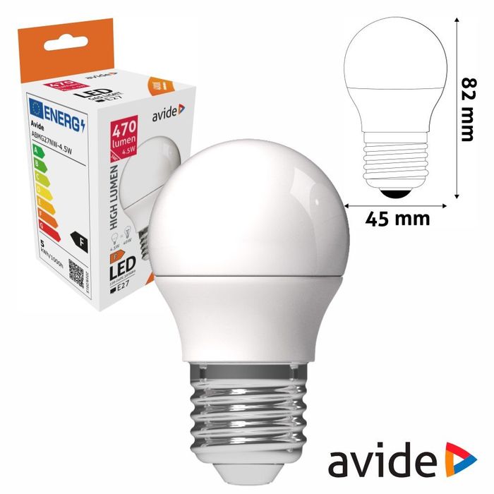 Lâmpada LED E27 Globo G45 4.5W 230V 4000K 470lm AVIDE