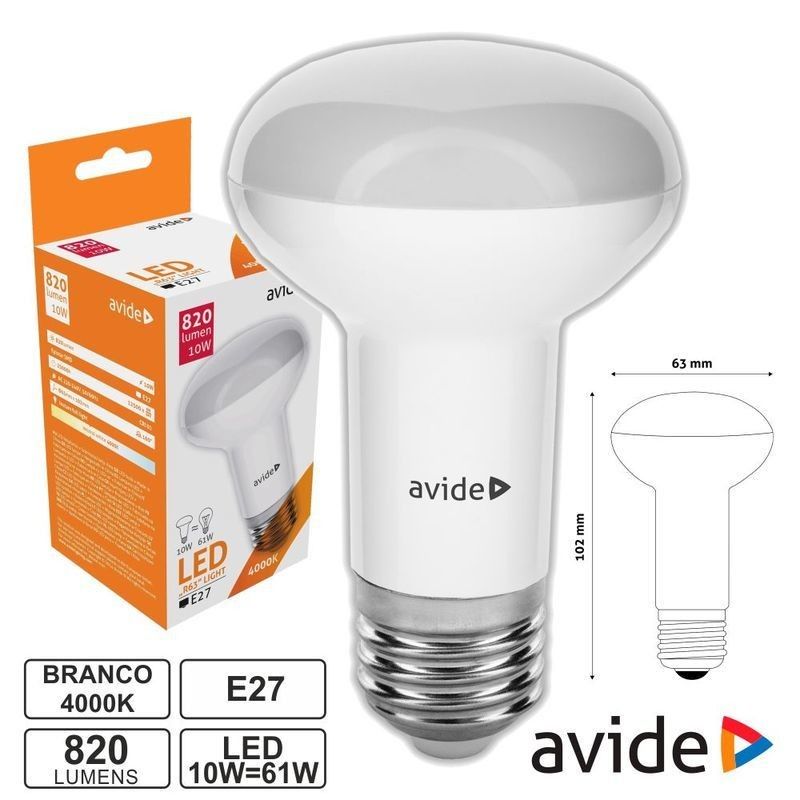 Lâmpada LED E27 R63 10W 230V 4000K 820lm Avide